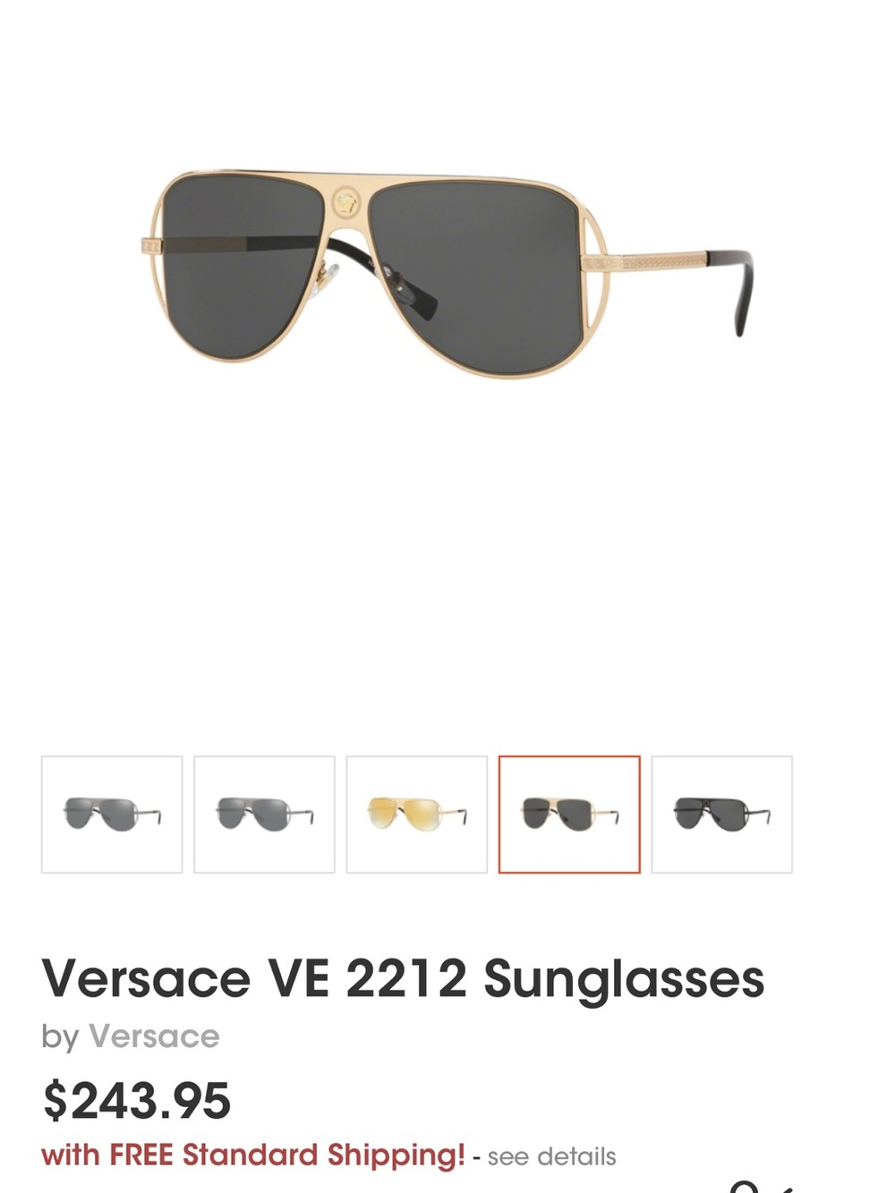 Versace Men's Sunglasses in Gold Frame with Black Lenses